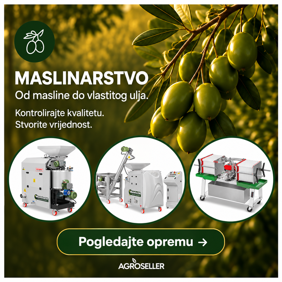 Maslinarstvo – Miniolive 50 ECO, Miniolive 100 i filter COLOMBO za proizvodnju maslinovog ulja