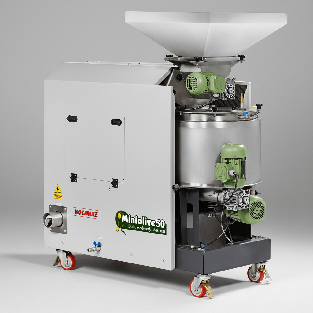 Minilive50 olive oil press machine on a black background